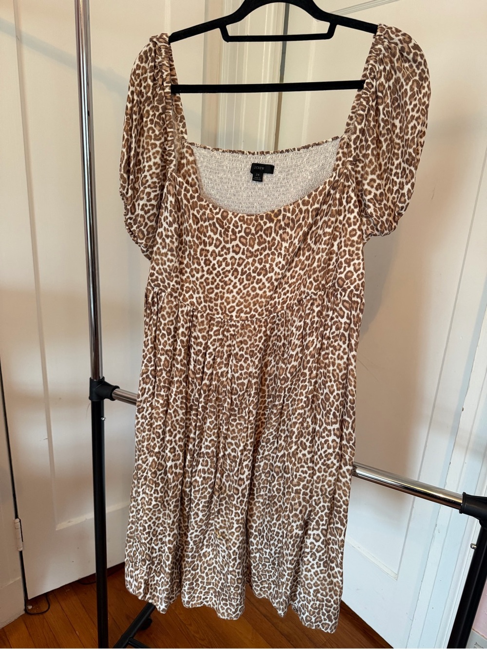 J. Crew Leopard Print Puff Sleeve Midi Dress - Brown & Cream